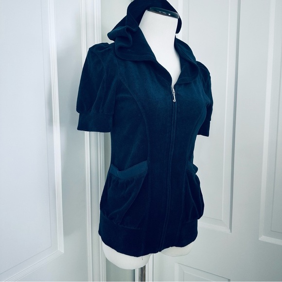 NWT Y2K Original Juicy Couture Puff Sleeve Terry Hoodie Regal Blue Medium - Picture 4 of 13